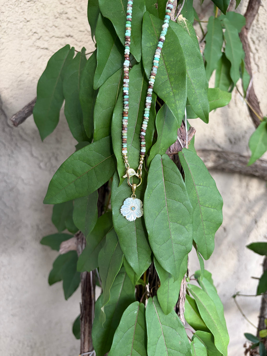 Australian Chrysoprase & Mother of Pearl Charm Necklace